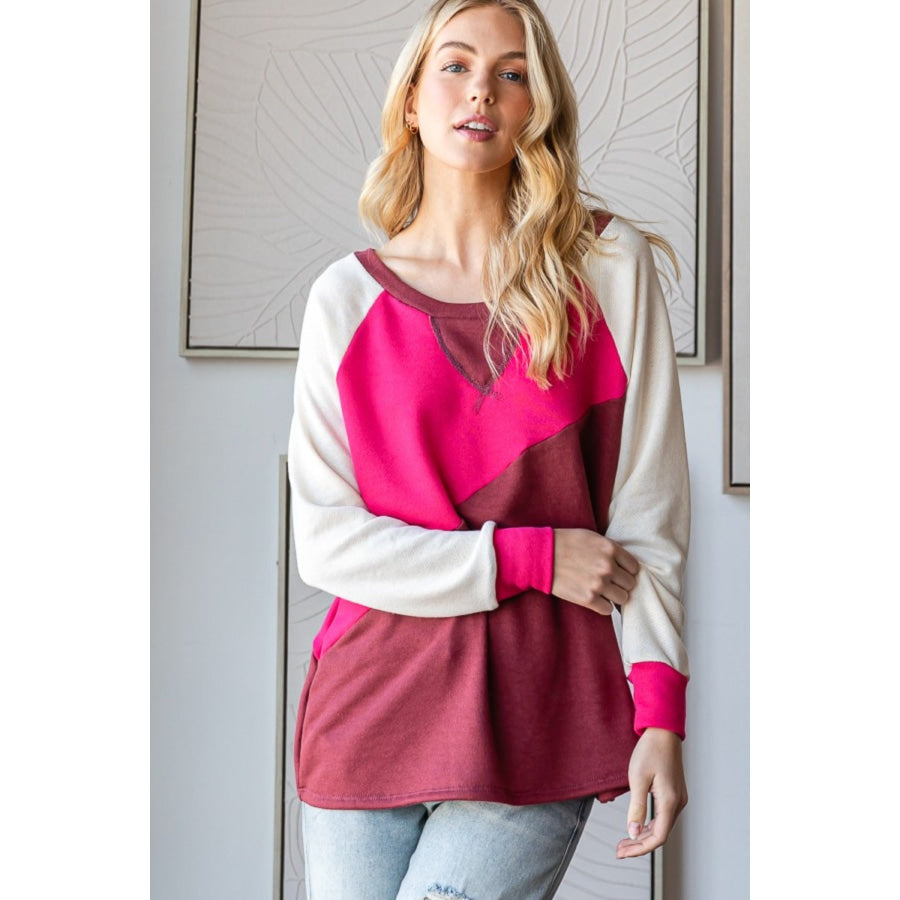 HOPELY Color Block Long Sleeve T-Shirt Apparel and Accessories