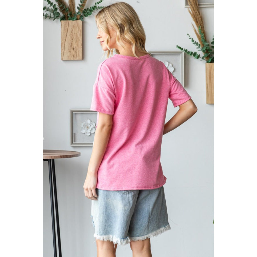 HOPELY Full Size Color Block Exposed Seam T-Shirt Pink / S Apparel and Accessories