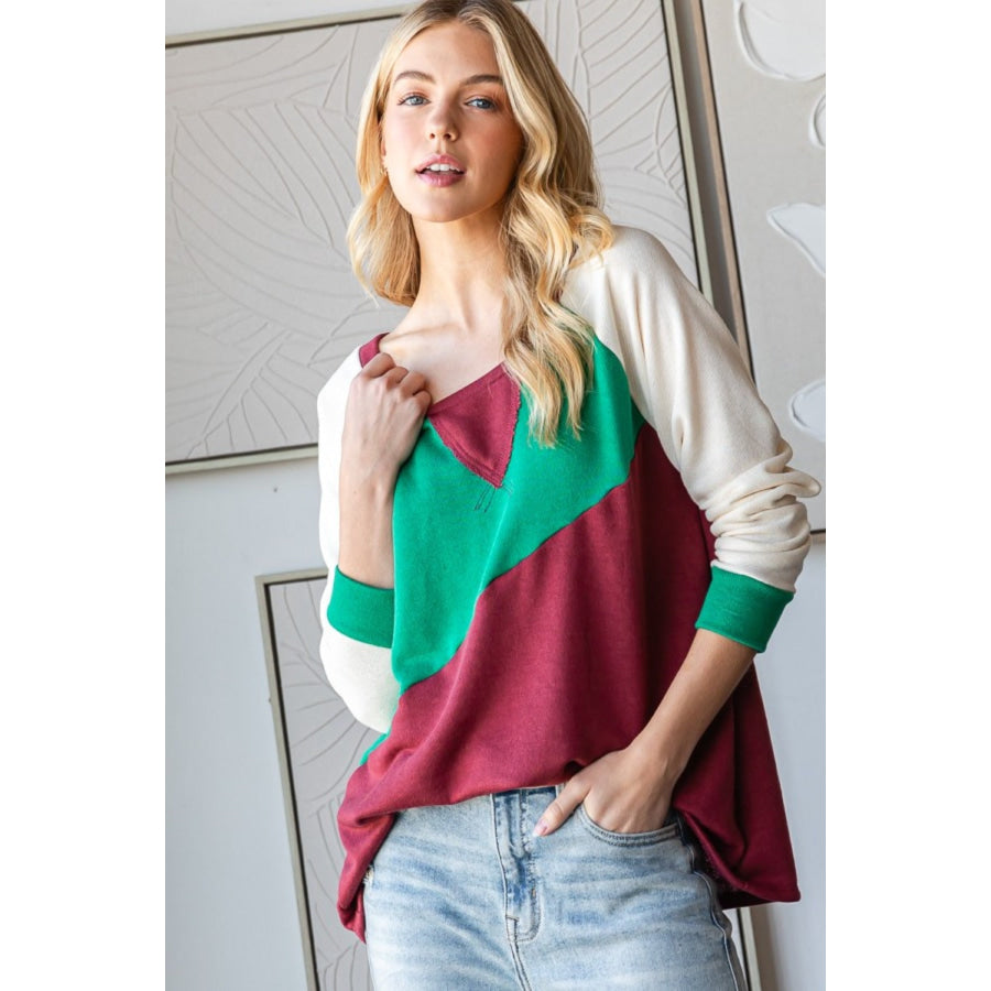 HOPELY Full Size Color Block Long Sleeve T-Shirt Apparel and Accessories