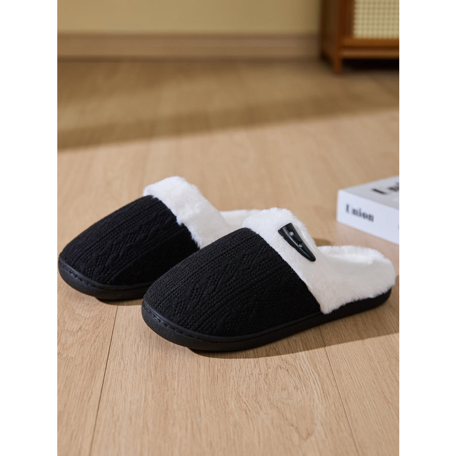 Horn Buckle Furry Texture Flat Slippers Apparel and Accessories