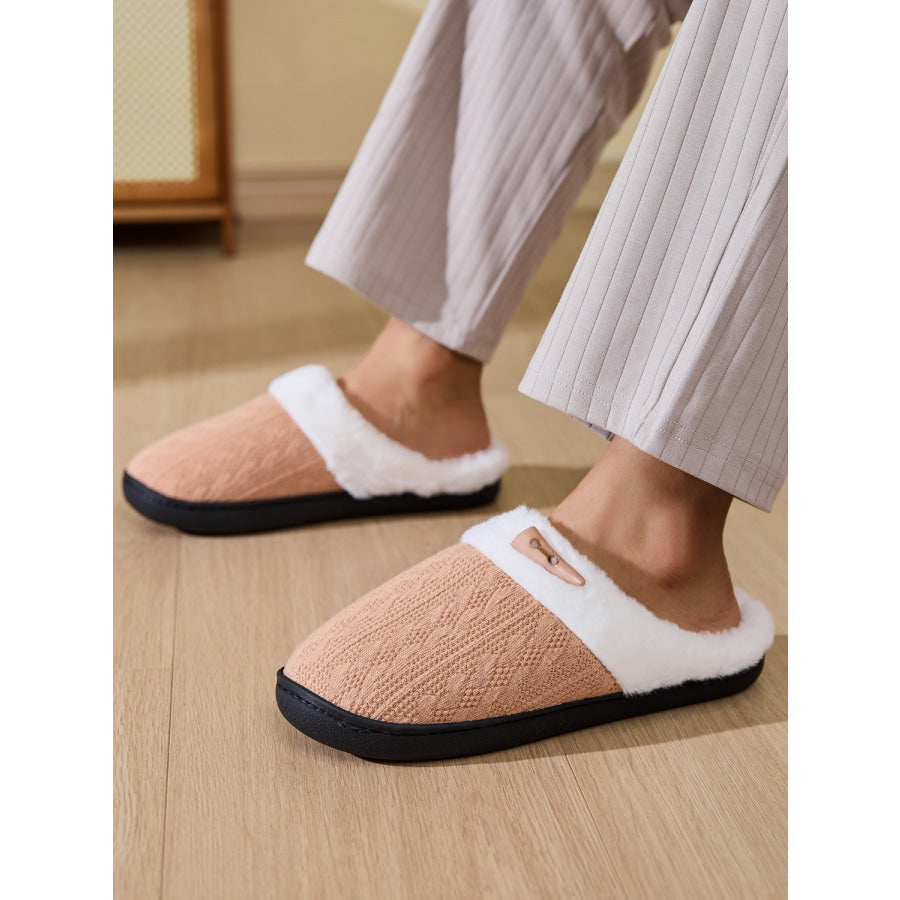 Horn Buckle Furry Texture Flat Slippers Apparel and Accessories