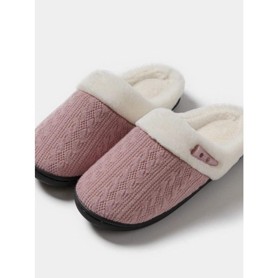 Horn Buckle Furry Texture Flat Slippers Apparel and Accessories