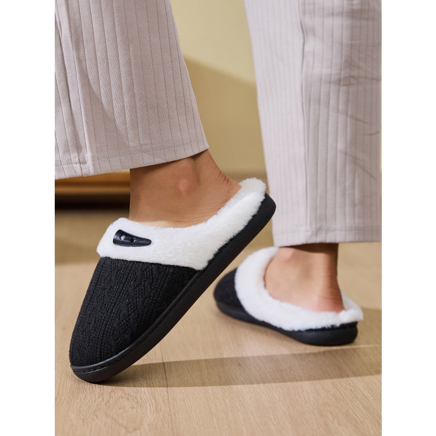 Horn Buckle Furry Texture Flat Slippers Apparel and Accessories