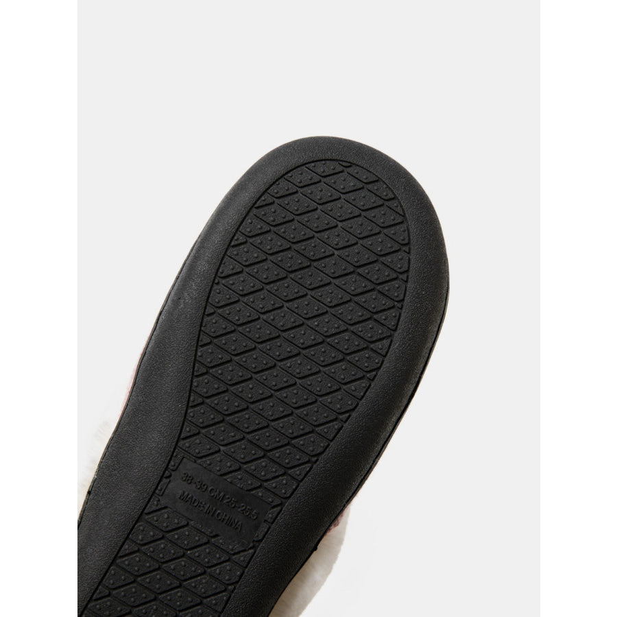 Horn Buckle Furry Texture Flat Slippers Apparel and Accessories