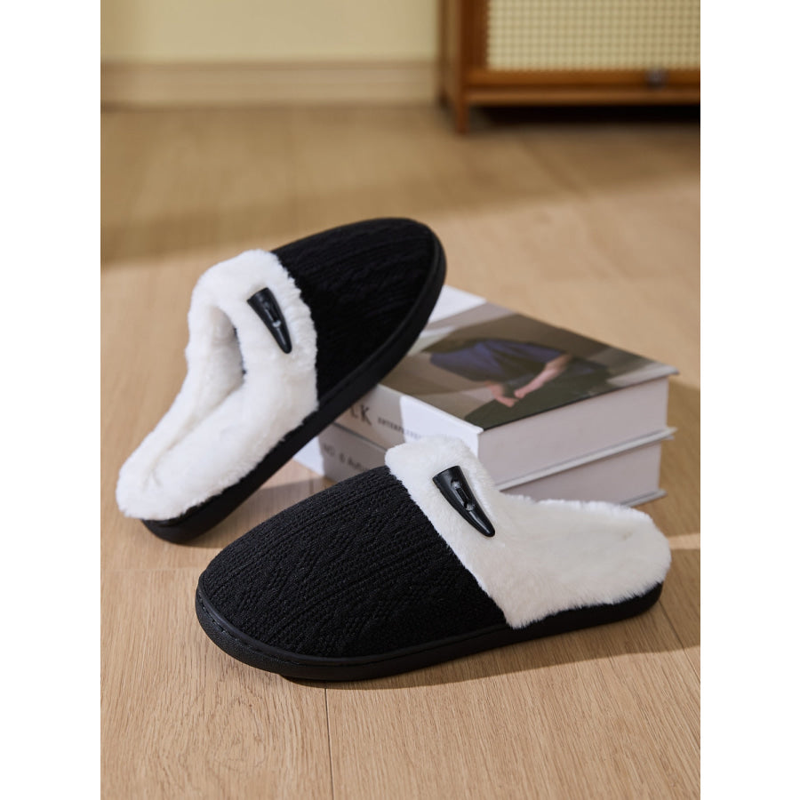 Horn Buckle Furry Texture Flat Slippers Apparel and Accessories