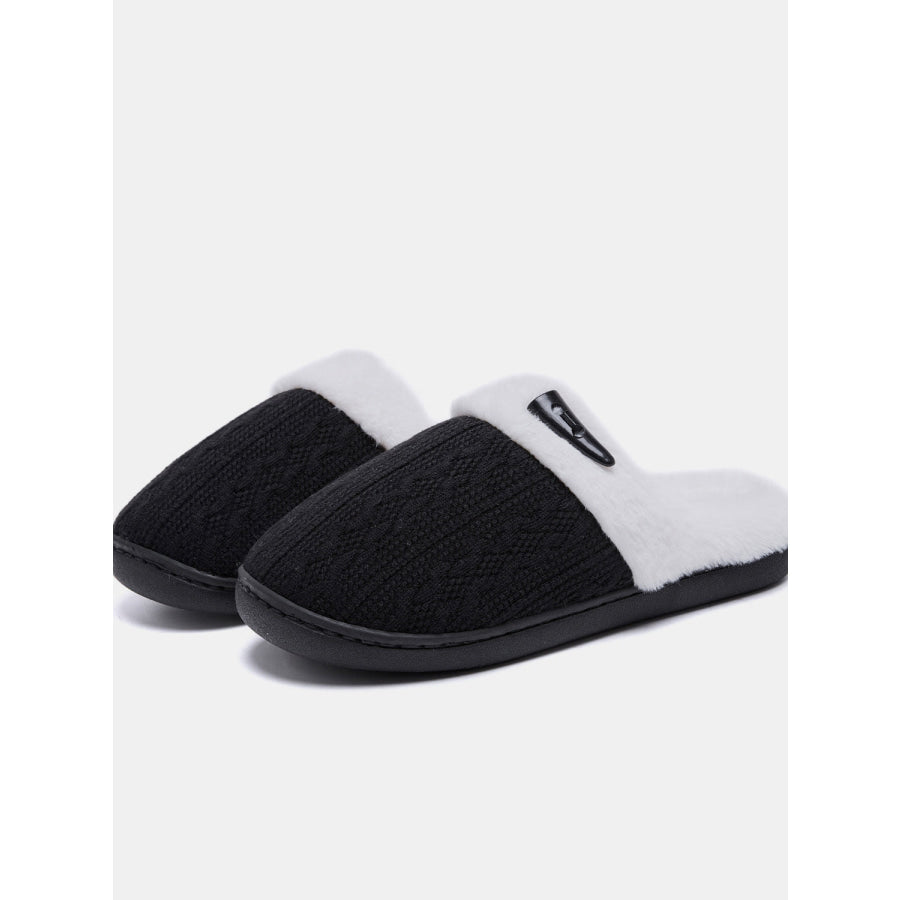 Horn Buckle Furry Texture Flat Slippers Apparel and Accessories