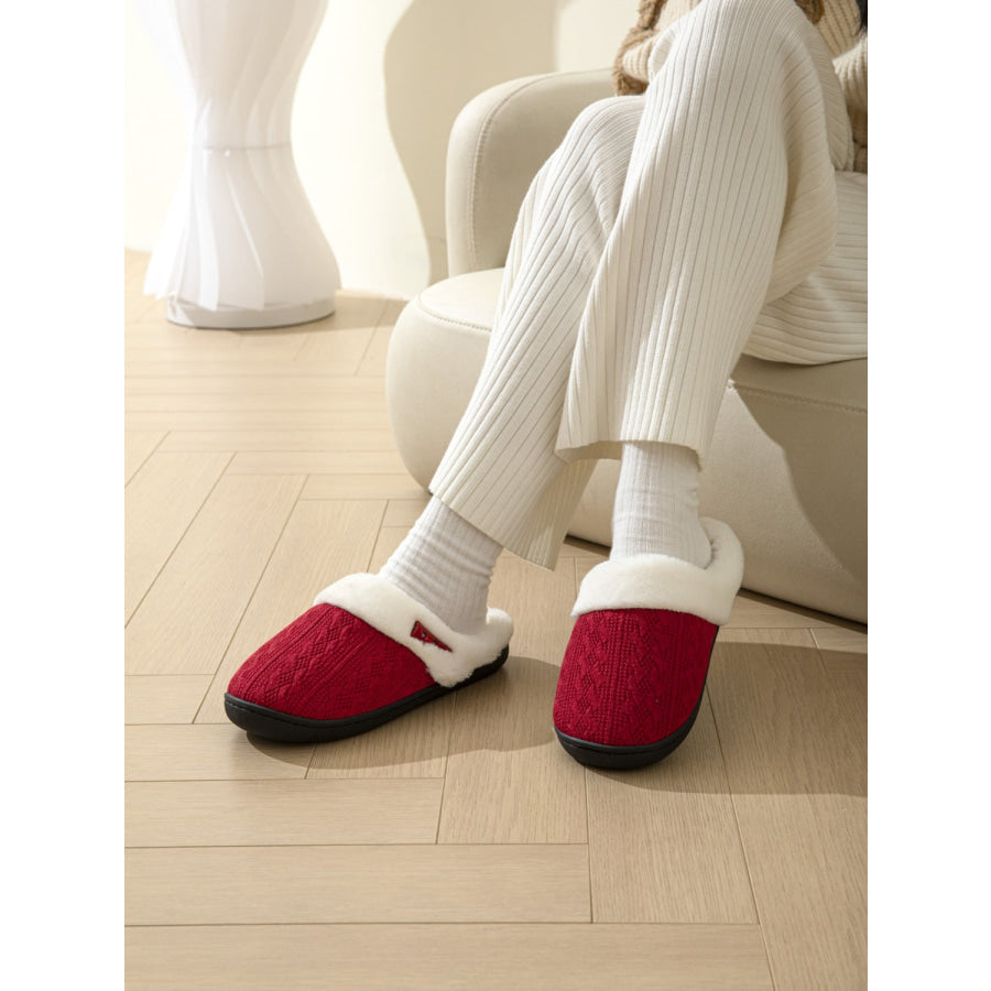 Horn Buckle Furry Texture Flat Slippers Apparel and Accessories