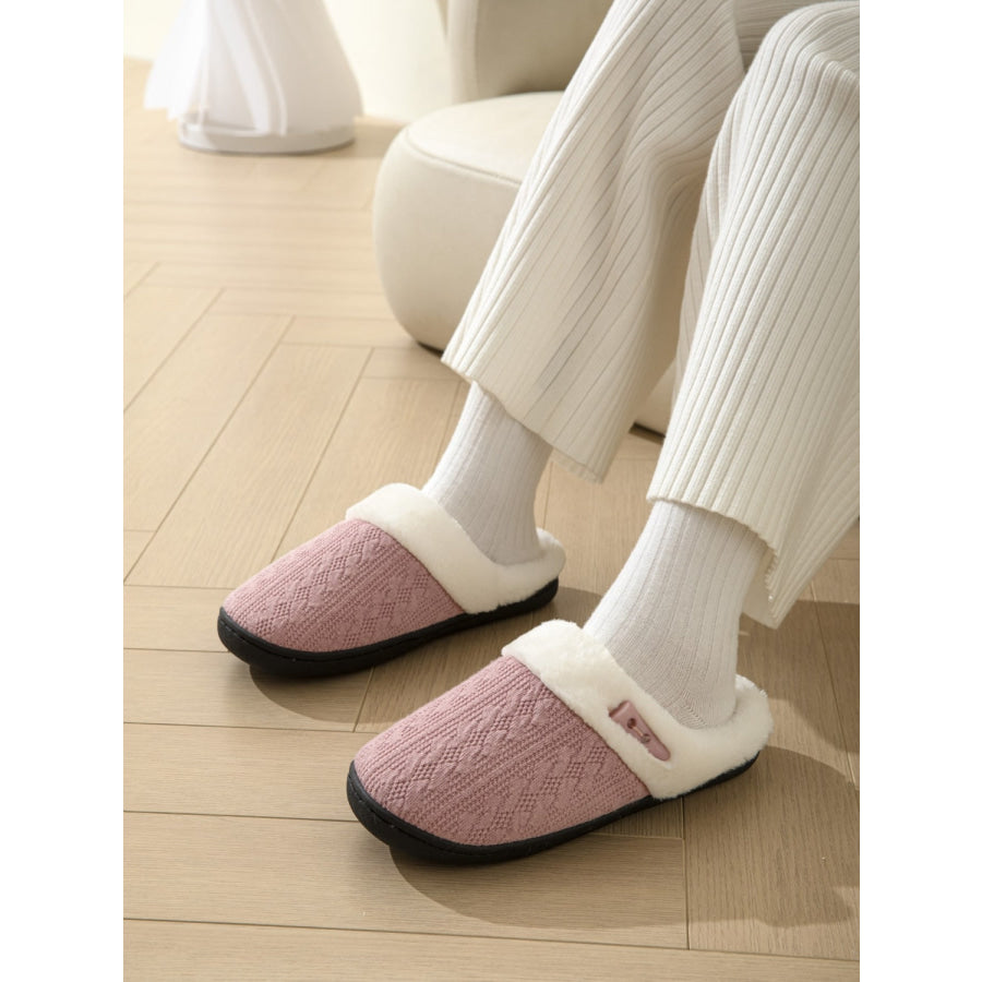 Horn Buckle Furry Texture Flat Slippers Dusty Pink / 36-37(US5-6) Apparel and Accessories