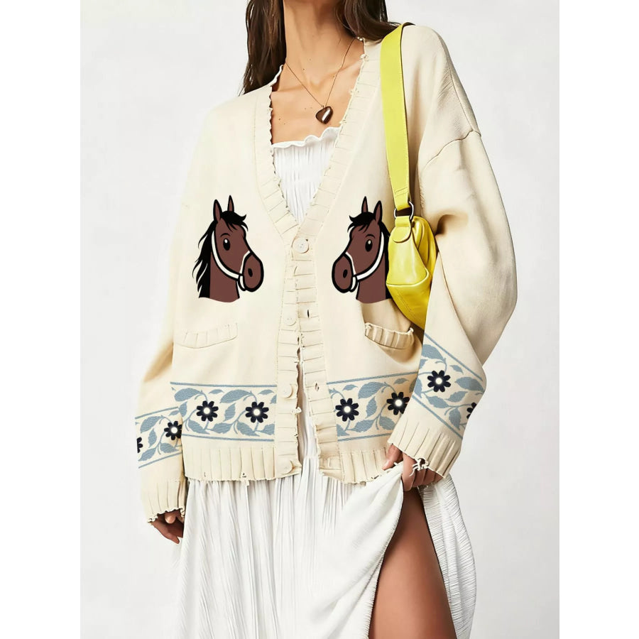 Horse Button Down Cardigan Apparel and Accessories
