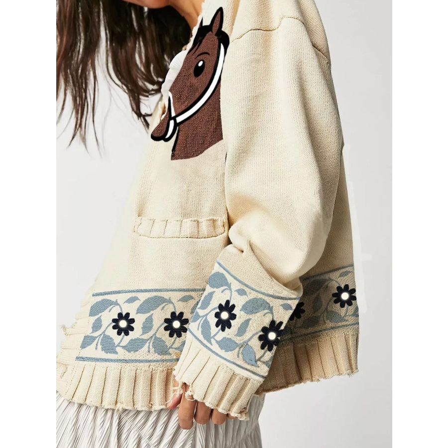 Horse Button Down Cardigan Apparel and Accessories