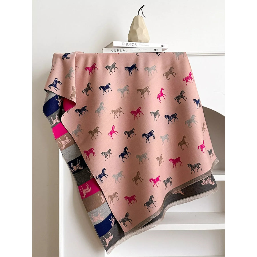 Horse Print Raw Hem Scarf Apparel and Accessories