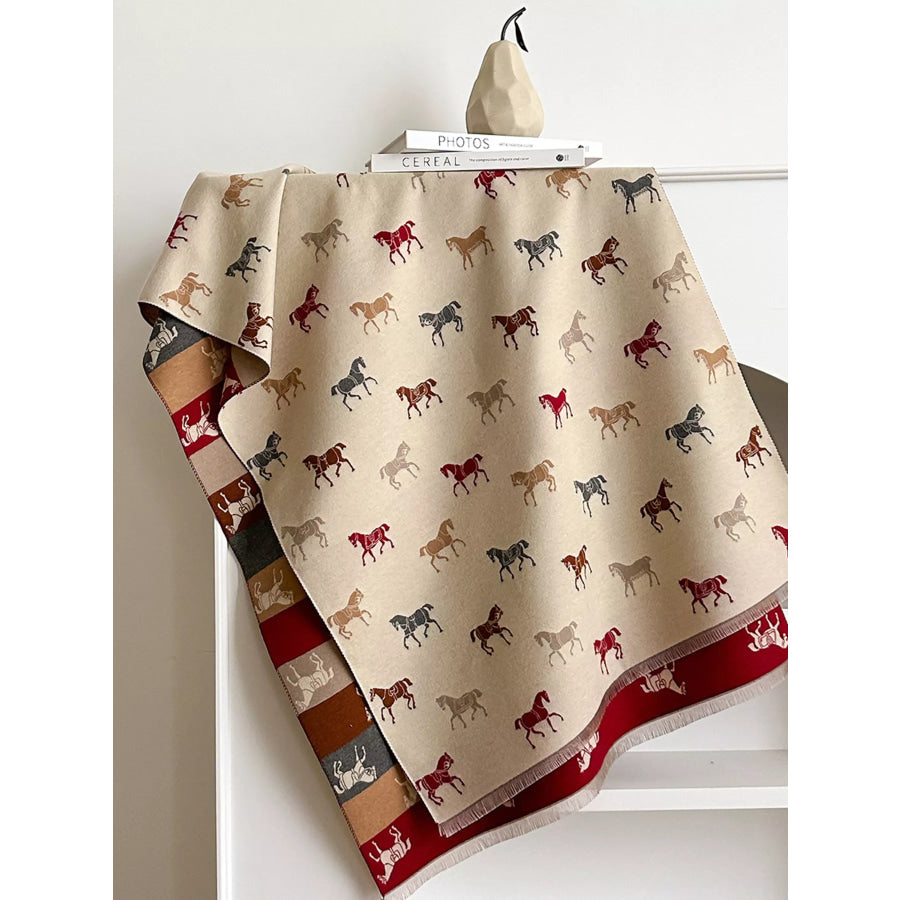 Horse Print Raw Hem Scarf Apparel and Accessories