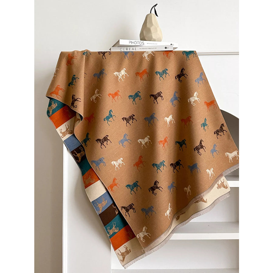 Horse Print Raw Hem Scarf Apparel and Accessories