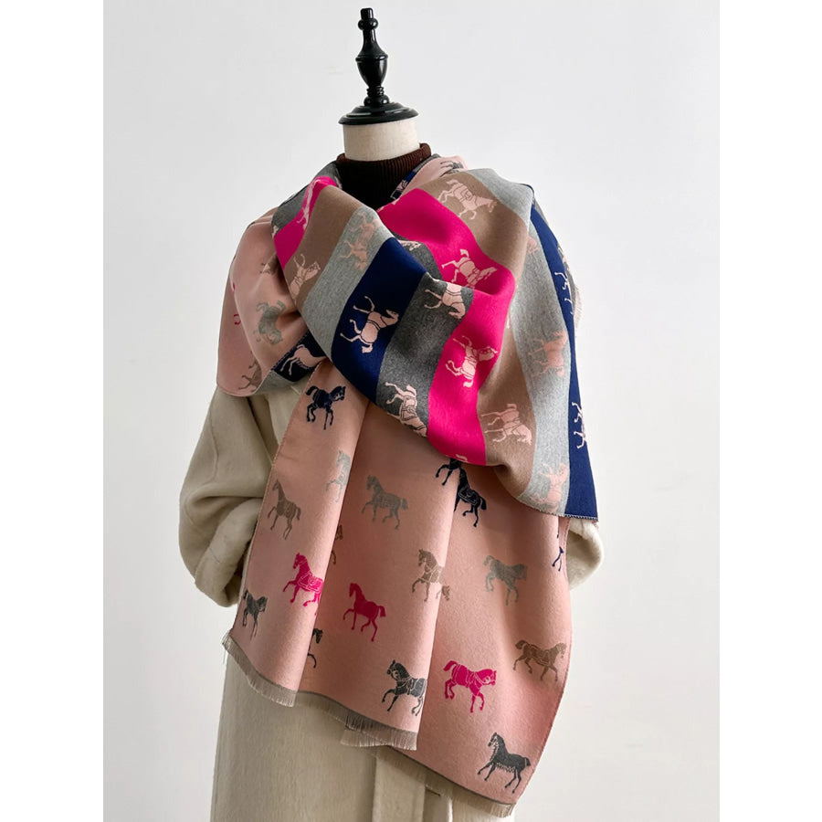 Horse Print Raw Hem Scarf Dusty Pink / One Size Apparel and Accessories