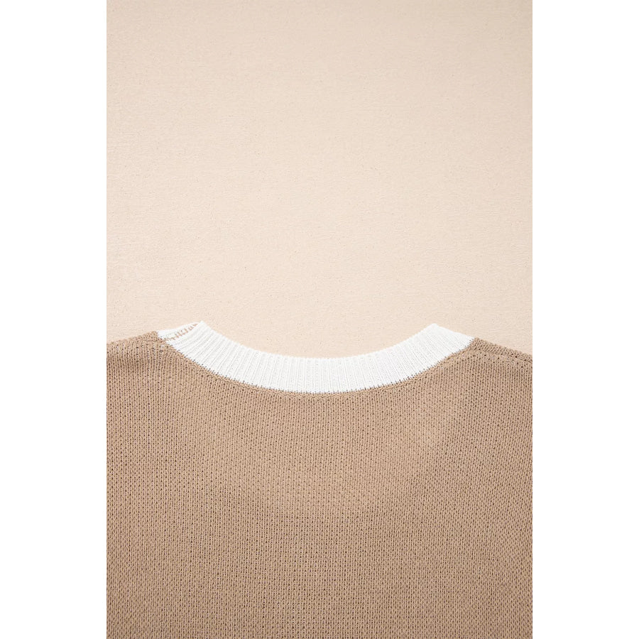 Horse Shoe Pattern Contrast Trim Short Sleeve Sweater Apparel and Accessories