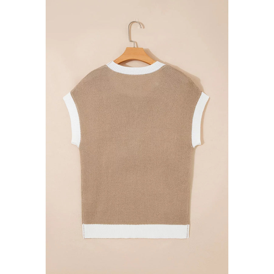 Horse Shoe Pattern Contrast Trim Short Sleeve Sweater Apparel and Accessories