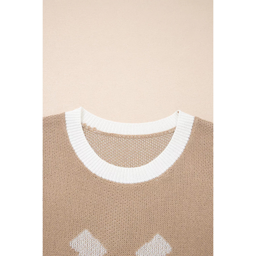 Horse Shoe Pattern Contrast Trim Short Sleeve Sweater Apparel and Accessories