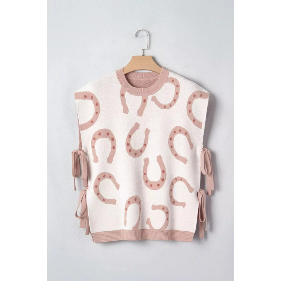 Horse Shoe Western Print Tied Side Cap Sleeve Knit Top Apparel and Accessories