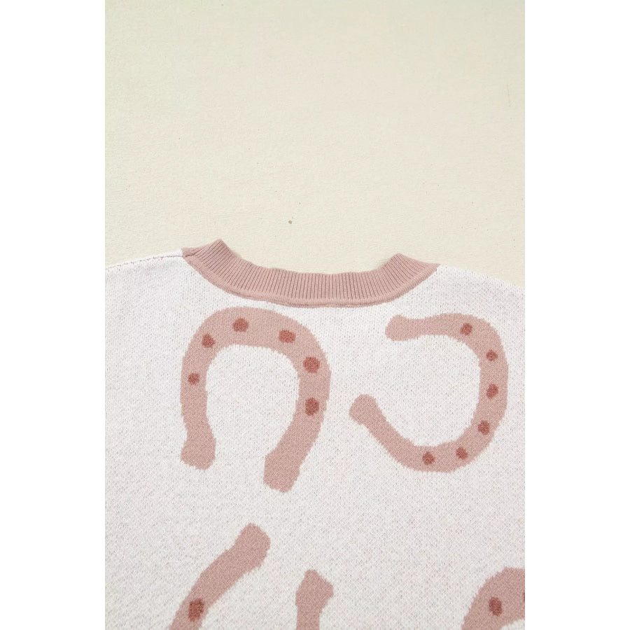 Horse Shoe Western Print Tied Side Cap Sleeve Knit Top Apparel and Accessories