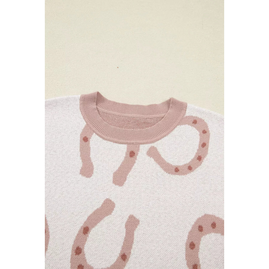 Horse Shoe Western Print Tied Side Cap Sleeve Knit Top Apparel and Accessories