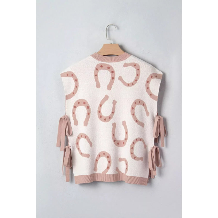 Horse Shoe Western Print Tied Side Cap Sleeve Knit Top Apparel and Accessories