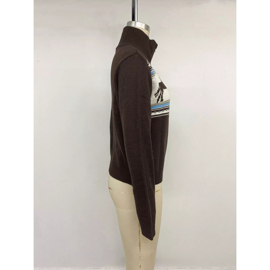 Horse Zip Up Mock Neck Cardigan Apparel and Accessories
