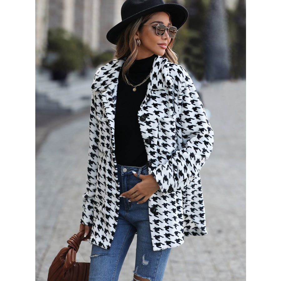 Houndstooth Button Down Jacket White / S