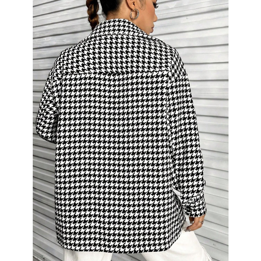 Houndstooth Button Down Long Sleeve Shacket Black / S Apparel and Accessories