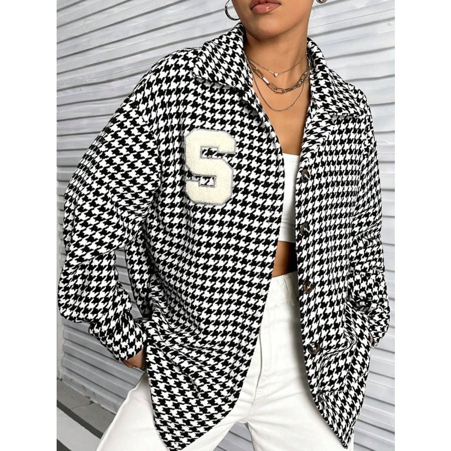 Houndstooth Button Down Long Sleeve Shacket Black / S Apparel and Accessories