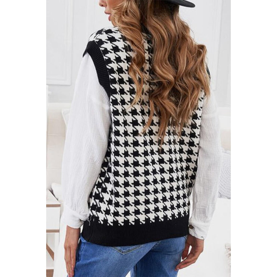 Houndstooth Button Front Sweater Vest