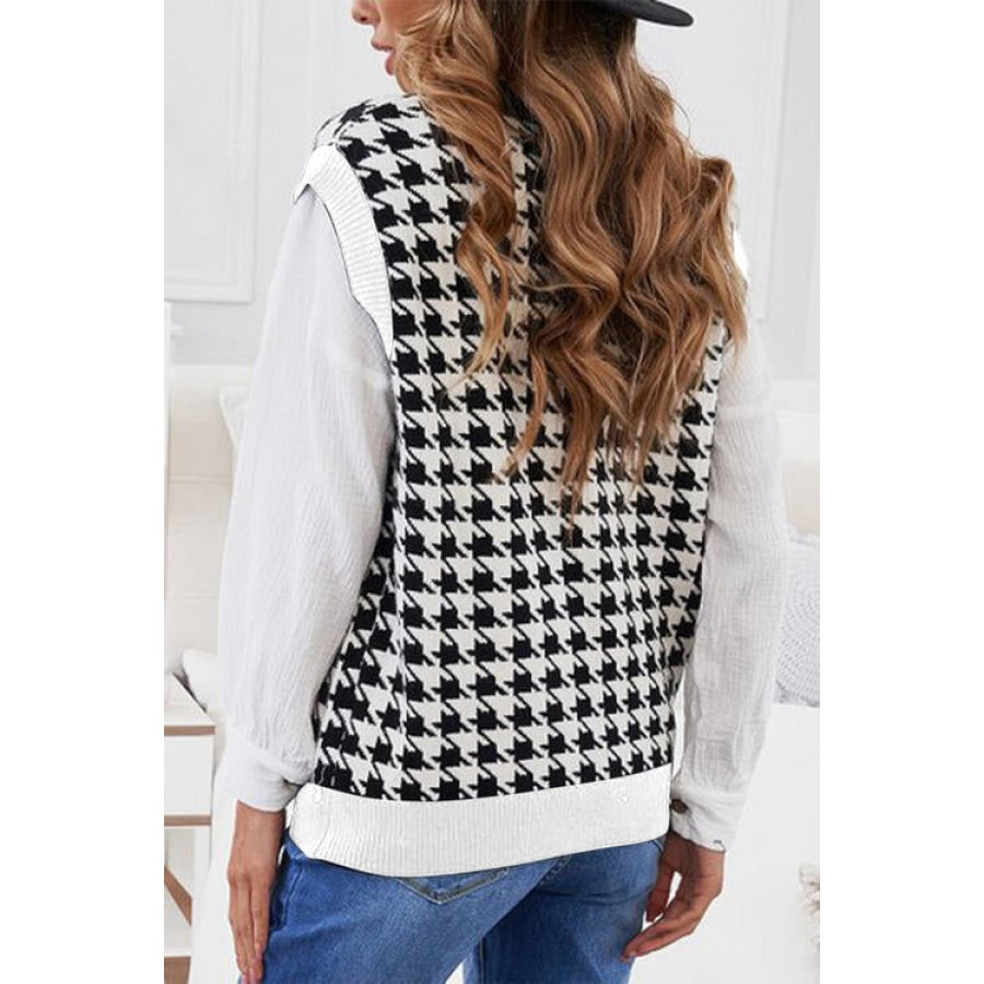 Houndstooth Button Front Sweater Vest