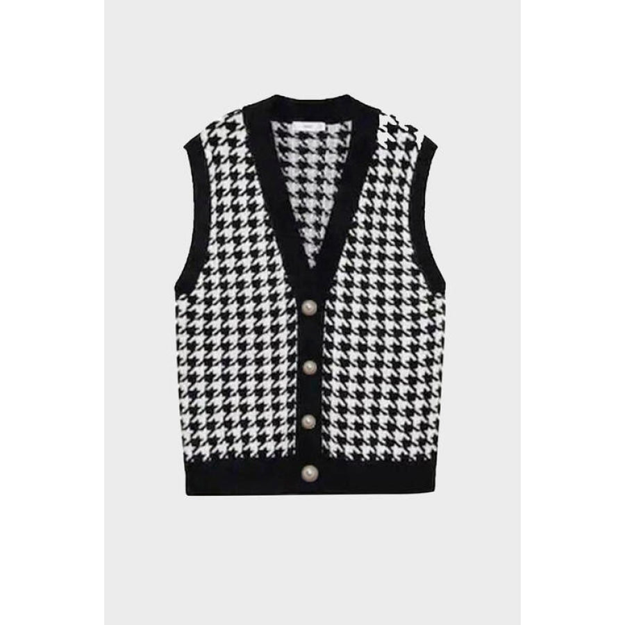 Houndstooth Button Front Sweater Vest