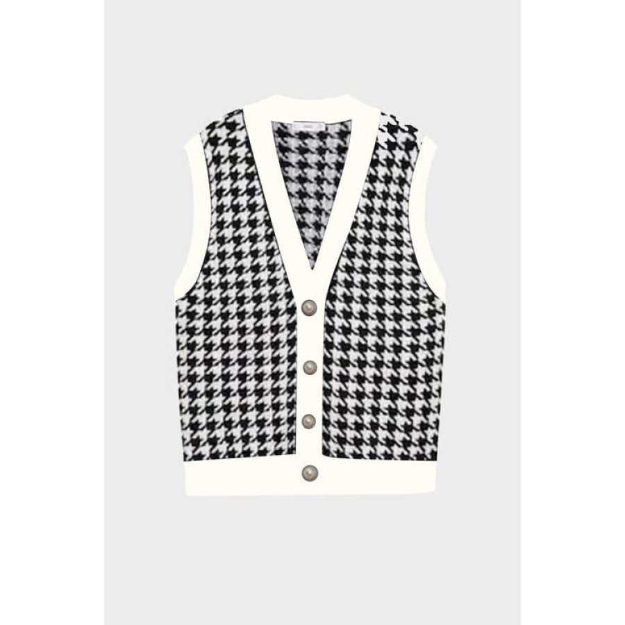 Houndstooth Button Front Sweater Vest