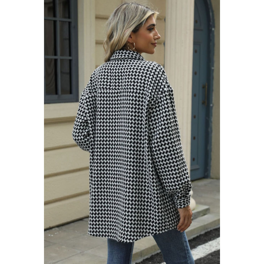 Houndstooth Button Up Dropped Shoulder Coat Apparel and Accessories