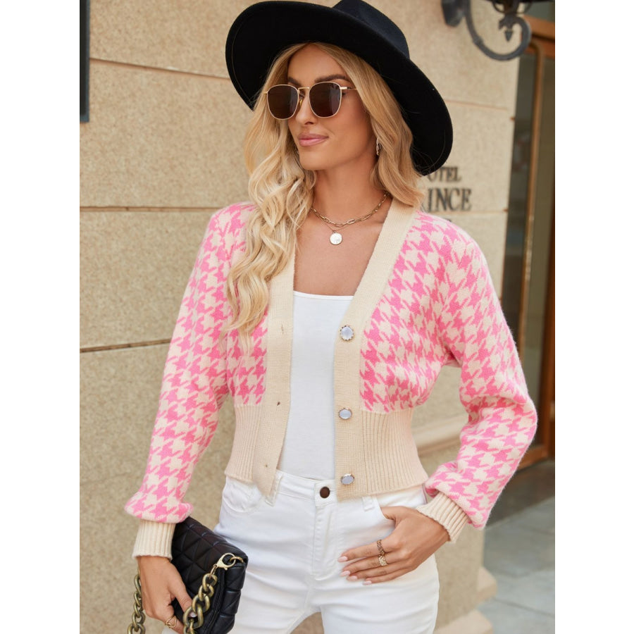 Houndstooth Button Up Long Sleeve Cardigan Apparel and Accessories