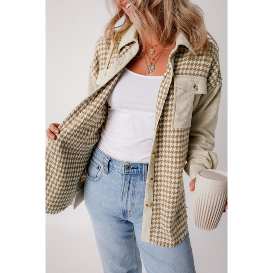 Houndstooth Button Up Long Sleeve Jacket Apparel and Accessories