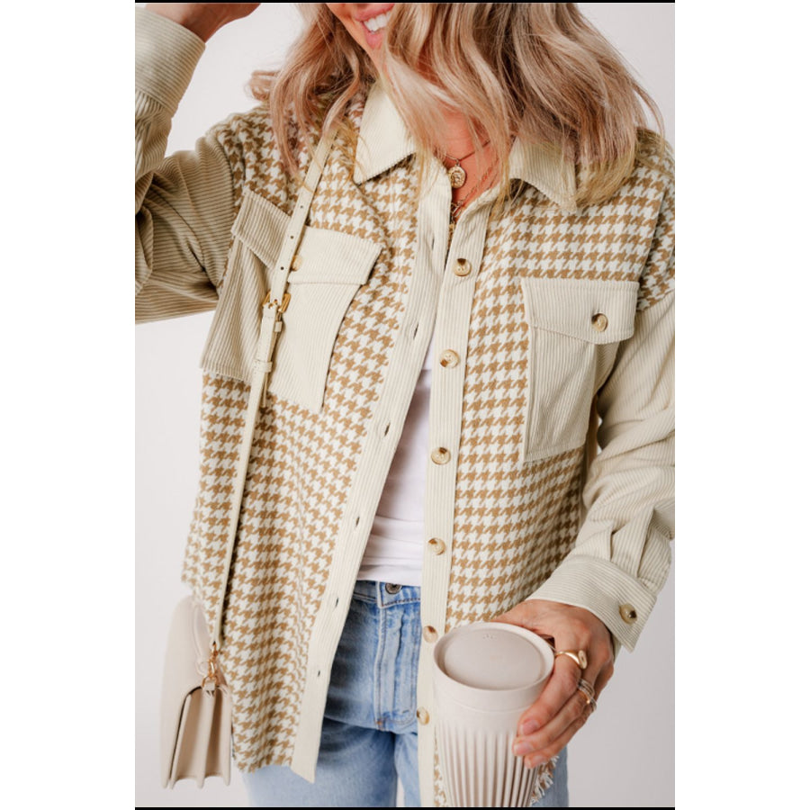 Houndstooth Button Up Long Sleeve Jacket Apparel and Accessories