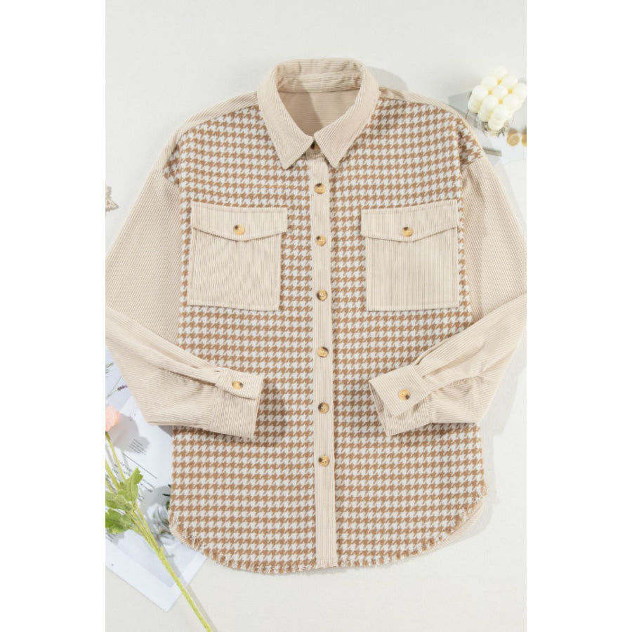 Houndstooth Button Up Long Sleeve Jacket Apparel and Accessories