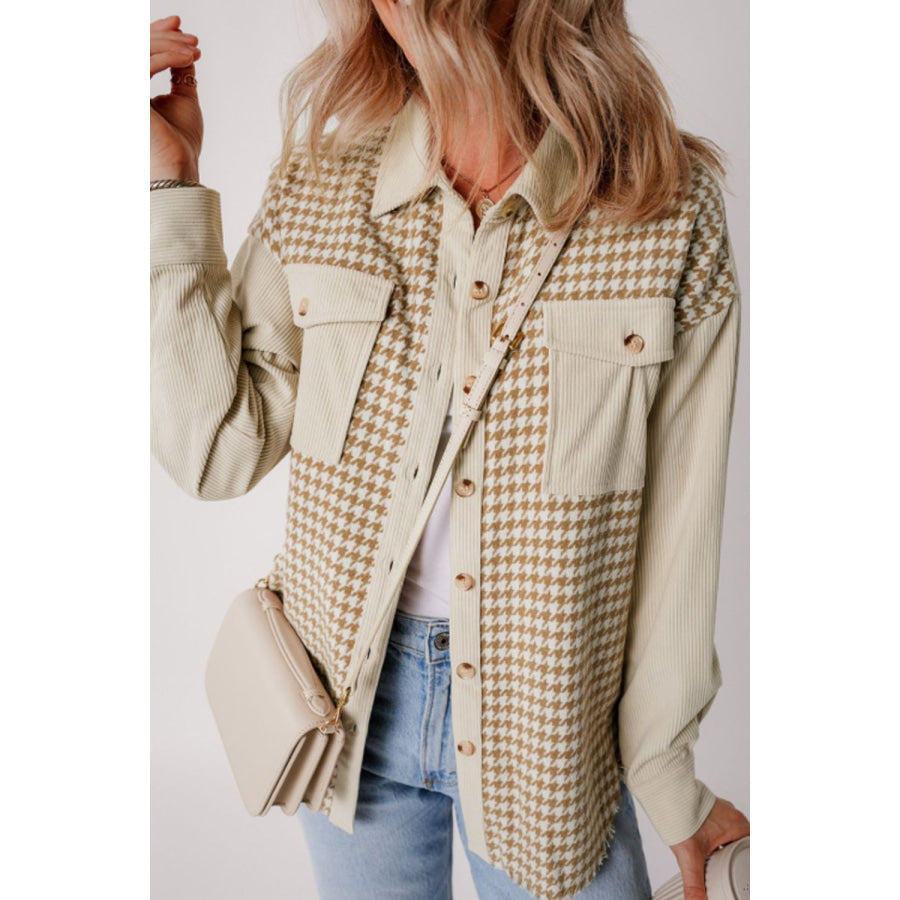 Houndstooth Button Up Long Sleeve Jacket Apparel and Accessories