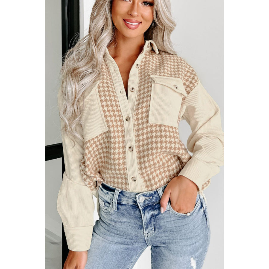 Houndstooth Button Up Long Sleeve Jacket Apparel and Accessories