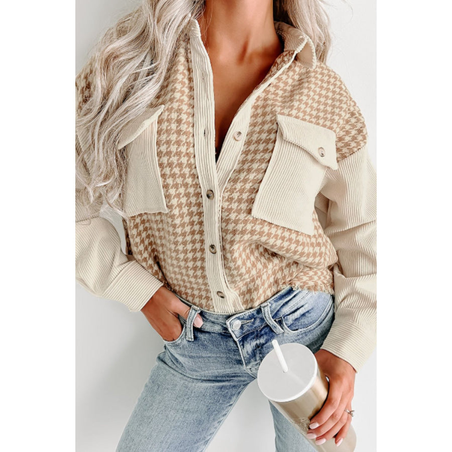 Houndstooth Button Up Long Sleeve Jacket Apparel and Accessories