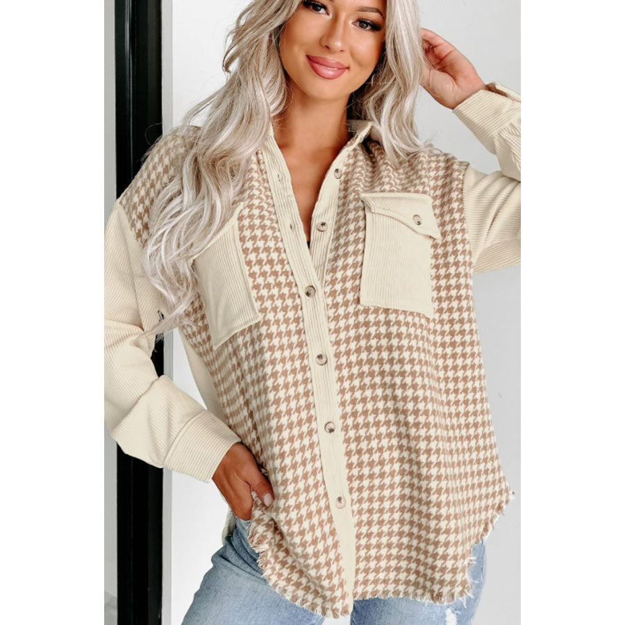 Houndstooth Button Up Long Sleeve Jacket Apparel and Accessories