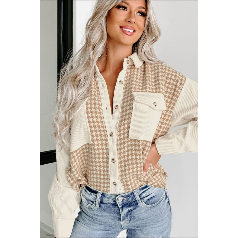 Houndstooth Button Up Long Sleeve Jacket Apparel and Accessories