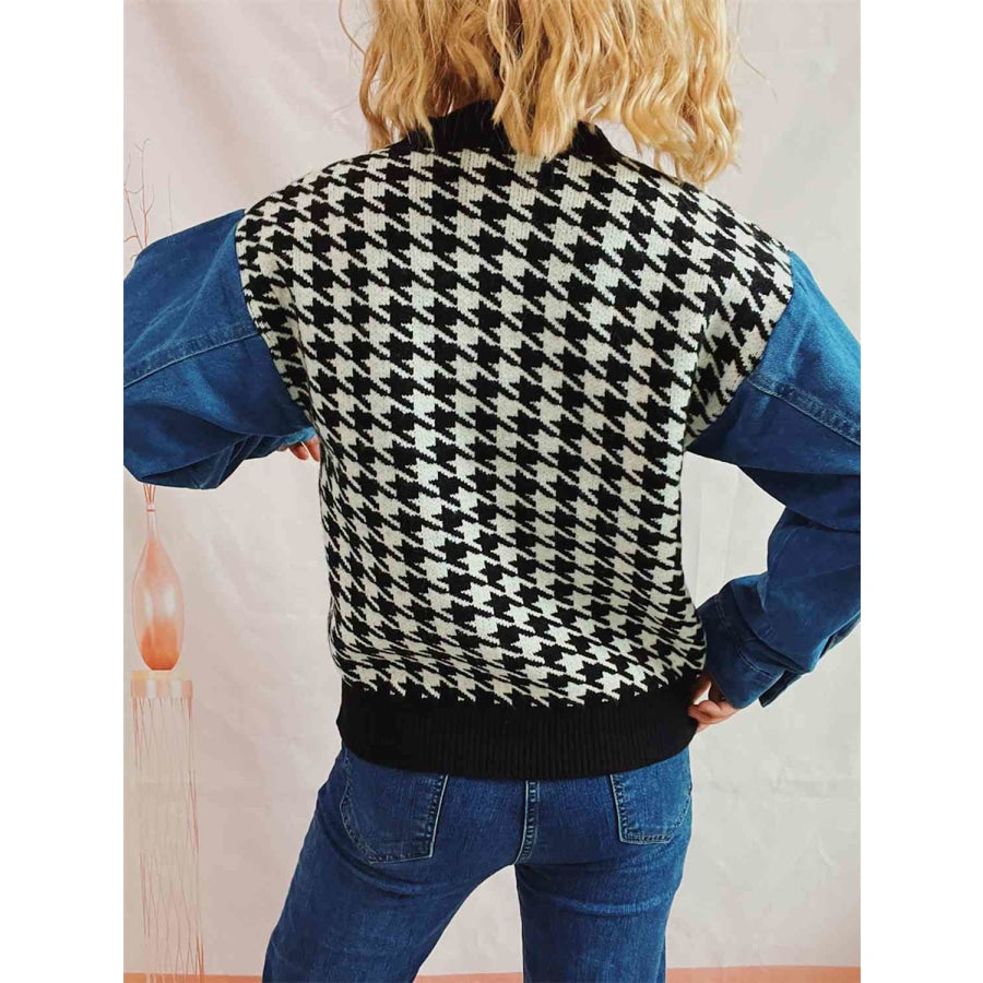 Houndstooth Denim Sleeve Sweater