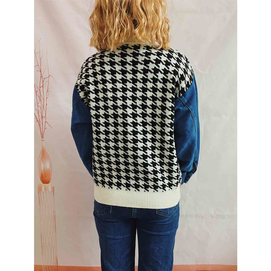 Houndstooth Denim Sleeve Sweater