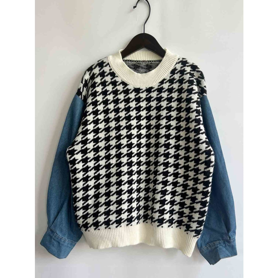 Houndstooth Denim Sleeve Sweater