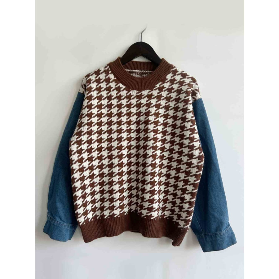 Houndstooth Denim Sleeve Sweater