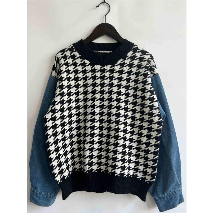 Houndstooth Denim Sleeve Sweater