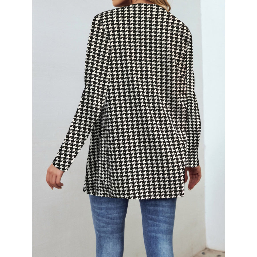 Houndstooth Open Front Long Sleeve Jacket Apparel and Accessories