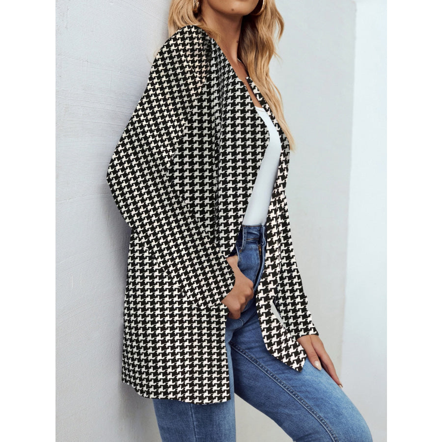 Houndstooth Open Front Long Sleeve Jacket Apparel and Accessories